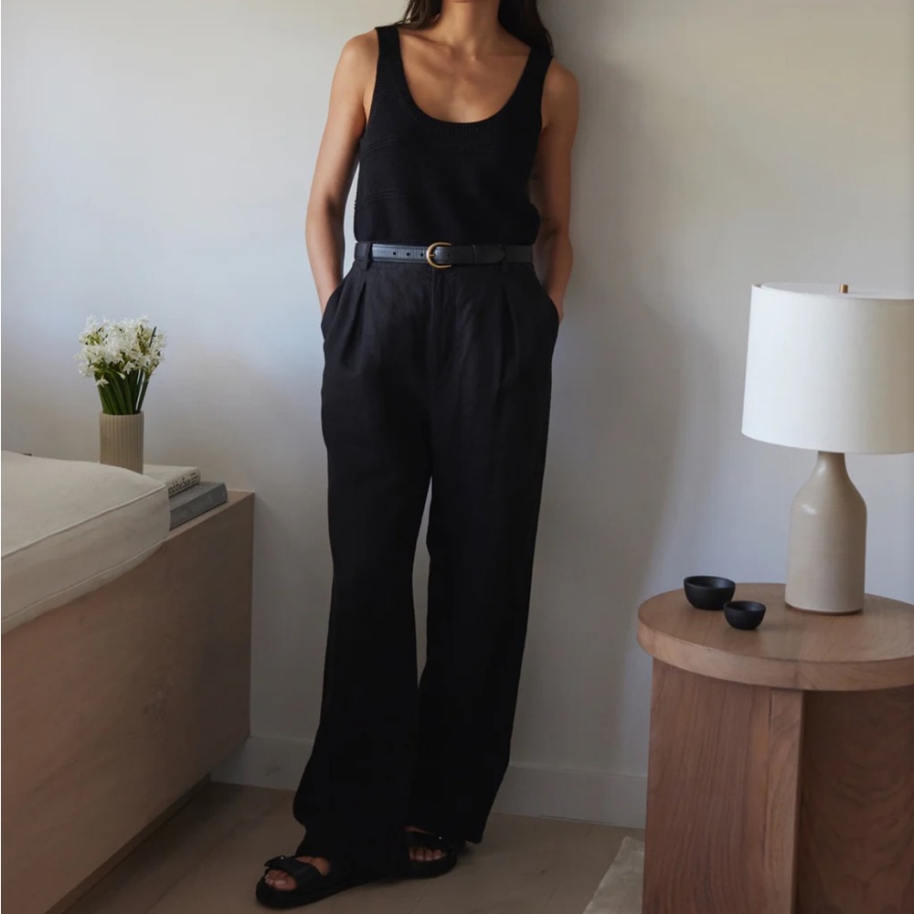 JENNI KAYNE Linen Kyle Petite Length Trouser in Black - 2